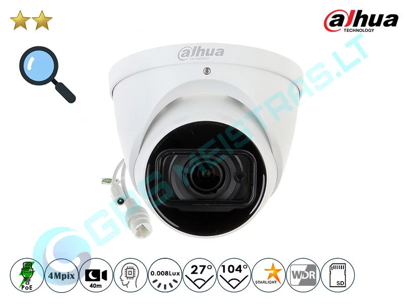 Dahua Kupolinė IP Kamera 4Mpix Raiška, Zoom 4x, 2431DZ