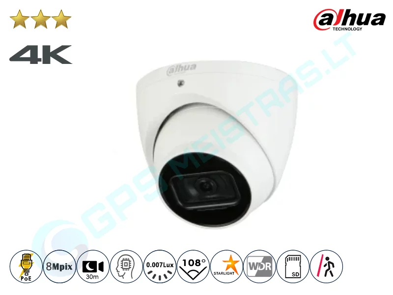 Dahua Kupolinė IP Kamera 8Mpix Raiška, 3841D