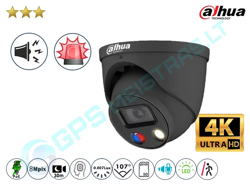 Dahua Kupolinė IP Kamera 8Mpix Raiška, 3849D Alarm