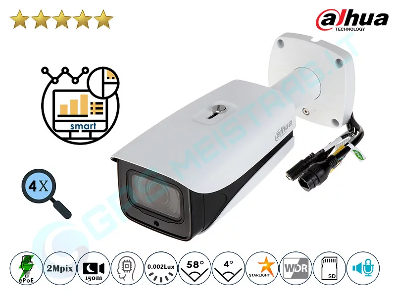 Dahua Cilindrinė IP Kamera 2Mpix Raiška, Zoom 4x, IR 150m, 5241Z12