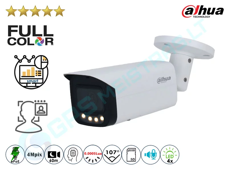 Dahua Full Color Cilindrinė IP Kamera 4Mpix Raiška 5449F-LED