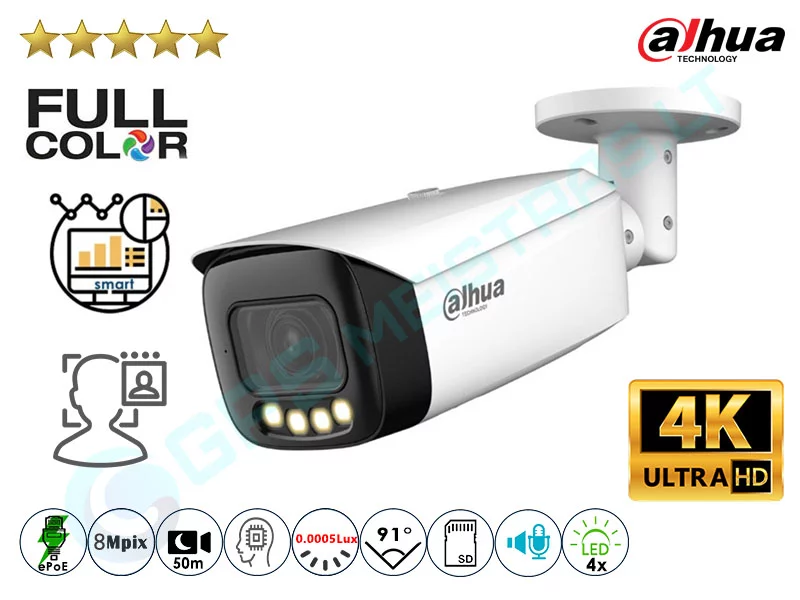 Dahua Full Color Cilindrinė IP Kamera 8Mpix Raiška 5849F-LED