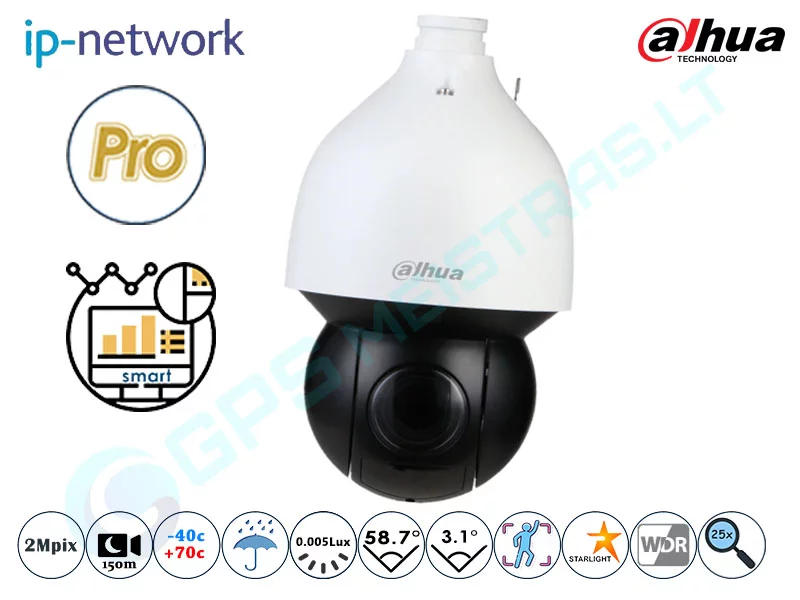 Dahua Valdoma IP Kamera, 2Mpix Raiška, Zoom 25x, 5A225X G V2.0